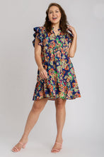 Load image into Gallery viewer, Umgee Tiered A-Line Short Dress with Floral Print in Navy ON ORDER Dress Umgee   
