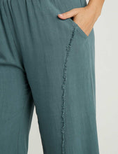Load image into Gallery viewer, Umgee Linen Blend Wide Leg Pants with Frayed Details in Slate Blue
