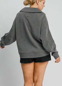 Umgee Solid Color Buttery Soft Knit Top in Charcoal