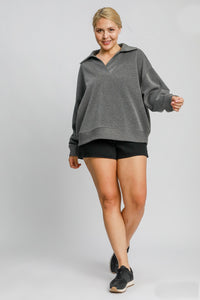 Umgee Solid Color Buttery Soft Knit Top in Charcoal