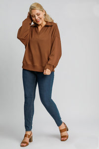 Umgee Solid Color Buttery Soft Knit Top in Terracotta