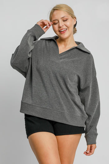Umgee Solid Color Buttery Soft Knit Top in Charcoal