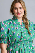 Load image into Gallery viewer, Umgee Floral Print Ruffle Detailed Mini Dress in Green Mix
