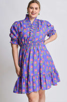 Umgee Floral Print Ruffle Detailed Mini Dress in Periwinkle Mix