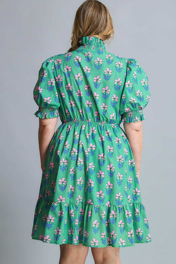 Umgee Floral Print Ruffle Detailed Mini Dress in Green Mix 1XL Umgee Floral Print Ruffle Detailed Mini Dress in Green Mix 1XL