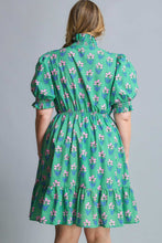 Load image into Gallery viewer, Umgee Floral Print Ruffle Detailed Mini Dress in Green Mix
