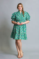 Umgee Floral Print Ruffle Detailed Mini Dress in Green Mix