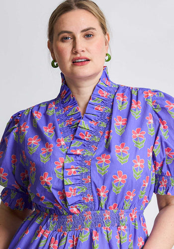 Umgee Floral Print Ruffle Detailed Mini Dress in Periwinkle Mix