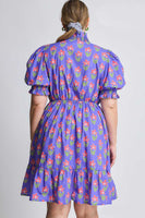Umgee Floral Print Ruffle Detailed Mini Dress in Periwinkle Mix