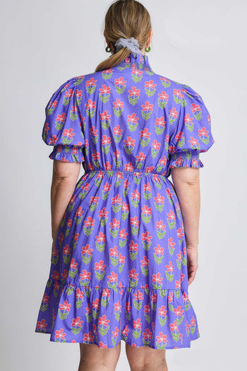 Umgee Floral Print Ruffle Detailed Mini Dress in Periwinkle Mix