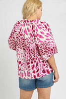 Umgee Animal Print V Neck Top in Pink