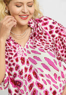 Umgee Animal Print V Neck Top in Pink