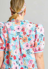 Load image into Gallery viewer, Umgee Bright Floral Print Top in Pink/Aqua
