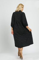 Umgee Solid Color Jacquard Textured Midi Dress in Black