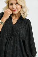 Umgee Solid Color Jacquard Textured Midi Dress in Black