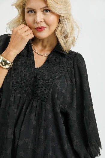 Umgee Solid Color Jacquard Textured Midi Dress in Black