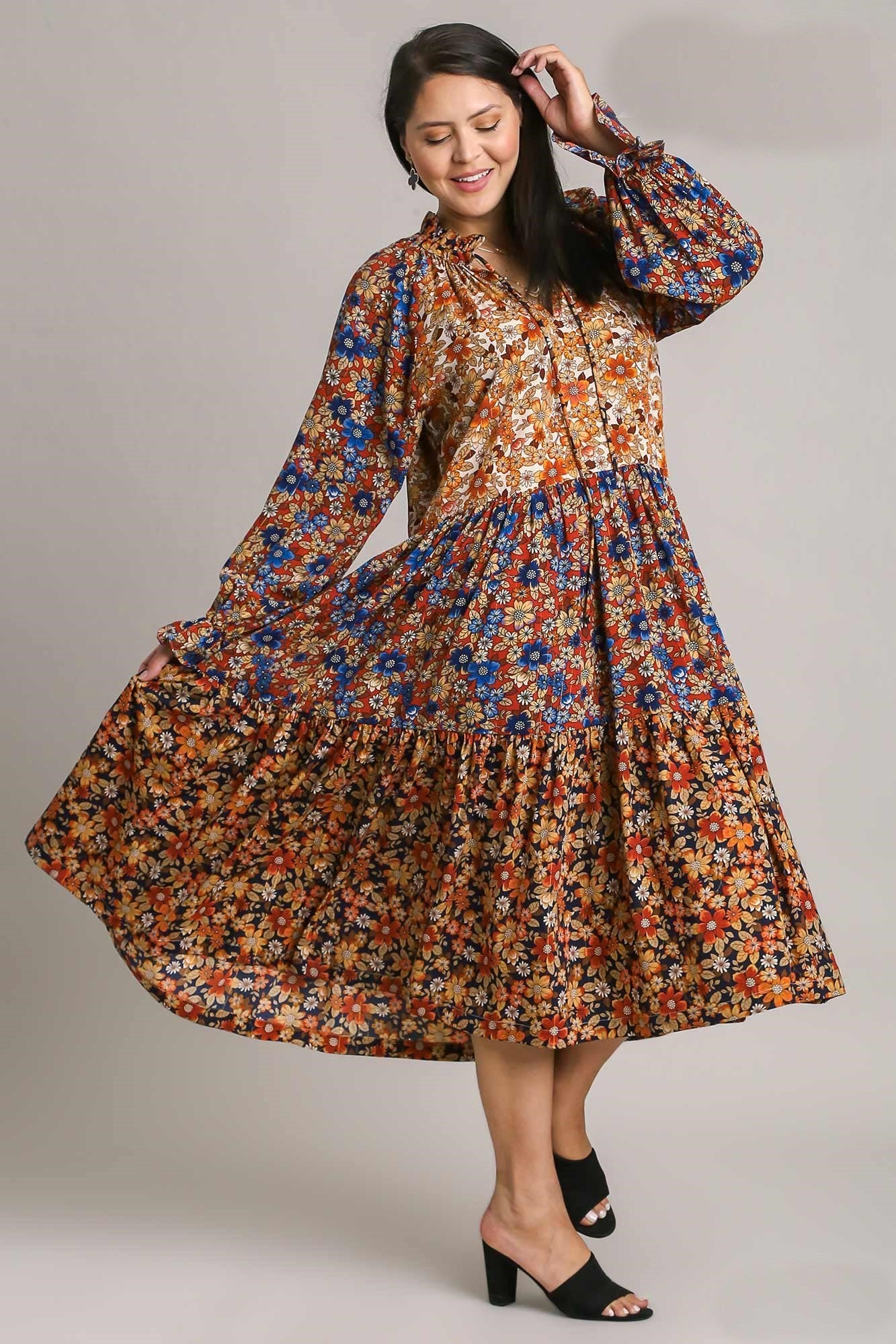 Umgee Mixed Floral Print Midi Dress in Cream Mix – June Adel