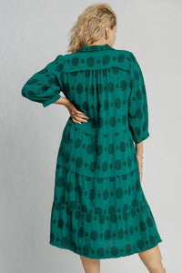 Umgee Solid Dotted Tiered Midi Dress in Peacock