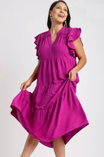 Load image into Gallery viewer, Umgee Split Neck A-Line Tiered Midi Dress in Purple Magenta Dresses Umgee   
