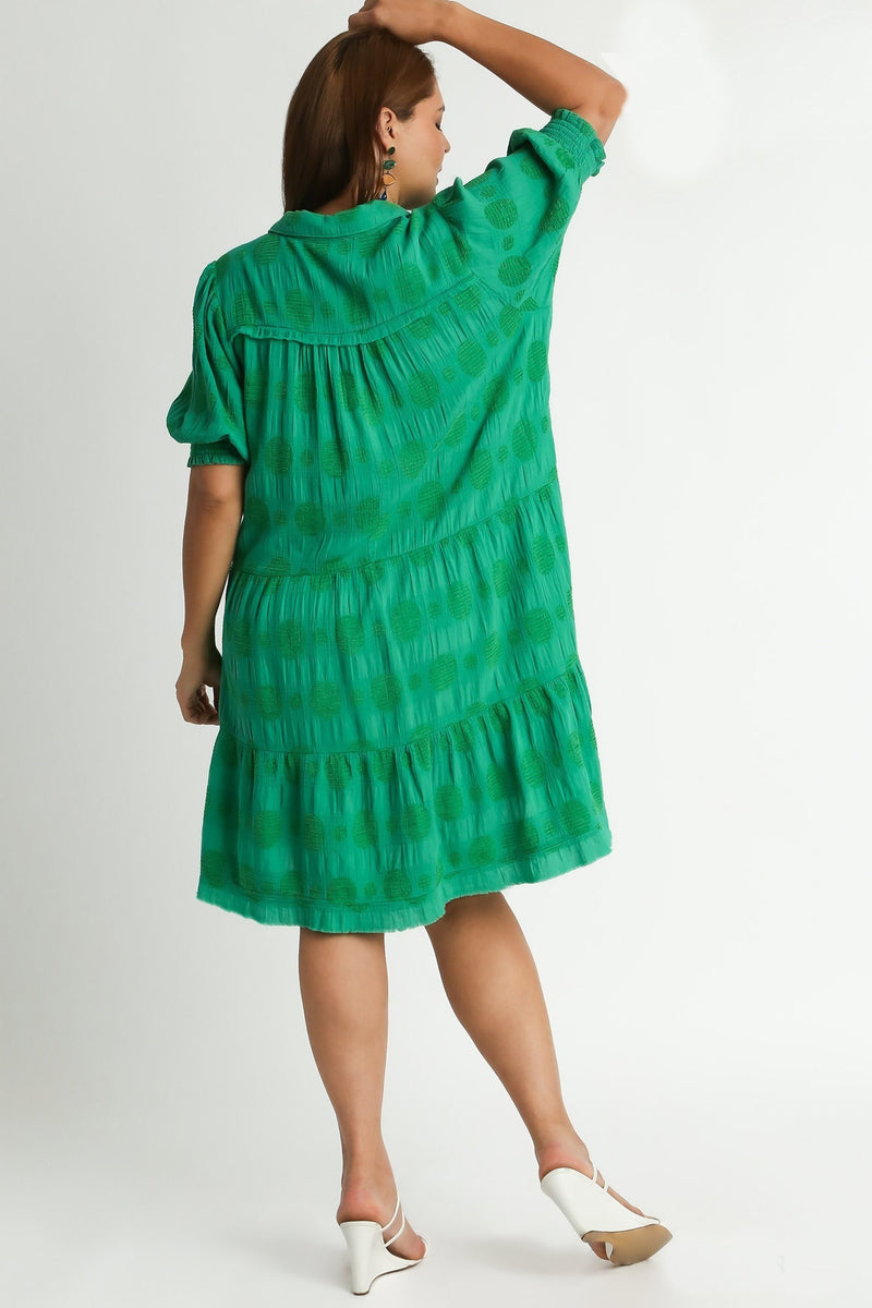 Umgee Swiss Dot Jacquard Short Dress in Green ON ORDER – June Adel