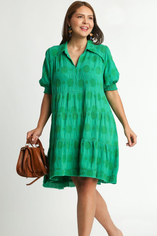 Umgee Swiss Dot Jacquard Short Dress in Green Dress Umgee   