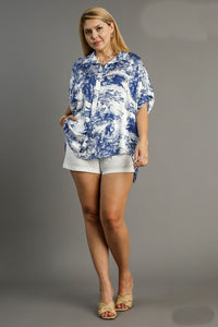 Umgee Two Toned Landscape Print Top in Blue Mix Shirts & Tops Umgee   