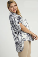 Umgee Two Toned Landscape Print Top in Black Mix Shirts & Tops Umgee   