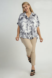 Umgee Two Toned Landscape Print Top in Black Mix Shirts & Tops Umgee   