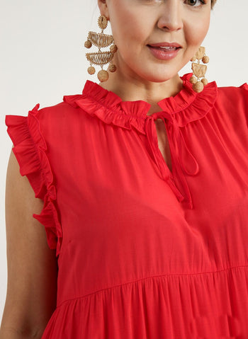 Umgee Solid Color A-Line Midi Dress in Red Coral