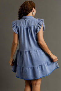 Umgee French Terry A-Line Dress in Denim Blue Dresses Umgee   