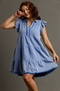 Umgee French Terry A-Line Dress in Denim Blue Dresses Umgee   