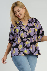Umgee Floral Print Boxy Cut Top in Black Mix Shirts & Tops Umgee   