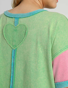 Umgee Color Block Tunic Top in Green Mix