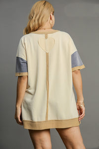 Umgee Color Block Tunic Top in Tan Mix