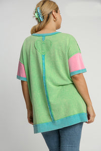 Umgee Color Block Tunic Top in Green Mix