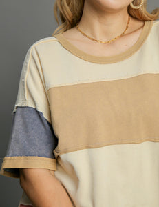 Umgee Color Block Tunic Top in Tan Mix