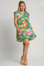 Load image into Gallery viewer, Umgee Floral Print Collared Mini Dress in Sage Mix
