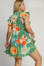 Load image into Gallery viewer, Umgee Floral Print Collared Mini Dress in Sage Mix
