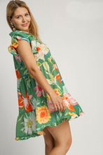 Load image into Gallery viewer, Umgee Floral Print Collared Mini Dress in Sage Mix
