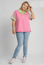 Load image into Gallery viewer, Umgee Mixed Solid &amp; Stripe Contrasting Top in Bubble Pink
