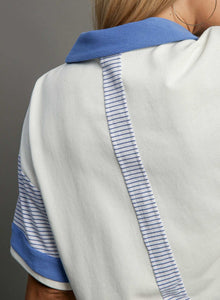 Umgee Mixed Solid & Stripe Contrasting Top in Off White