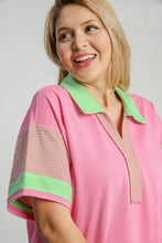 Load image into Gallery viewer, Umgee Mixed Solid &amp; Stripe Contrasting Top in Bubble Pink
