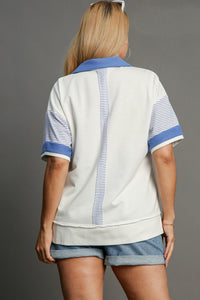 Umgee Mixed Solid & Stripe Contrasting Top in Off White