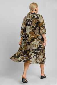 Umgee Floral Print Midi Dress in Camel Mix