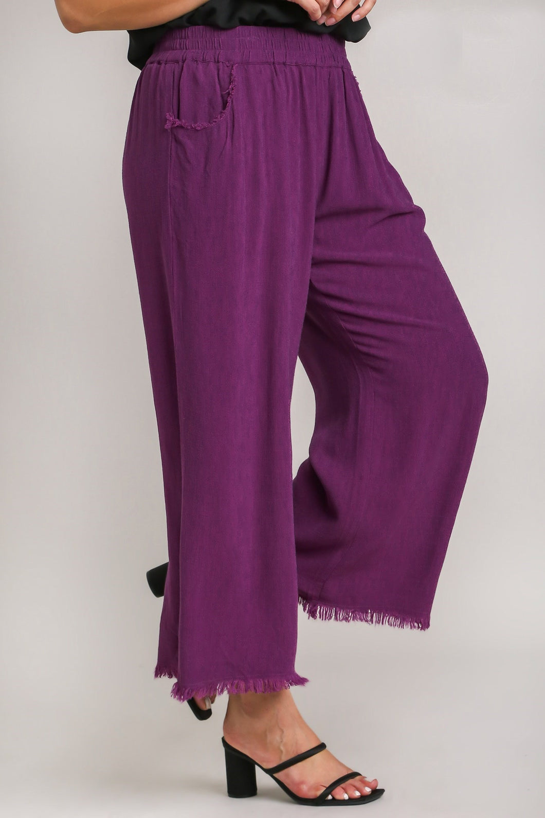 Umgee Wide Leg Linen Pants in Grape