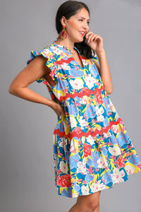 Umgee Floral Print Dress in Teal Blue Mix ON ORDER Dresses Umgee   