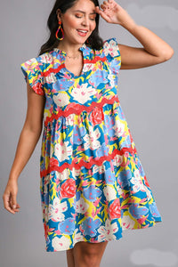 Umgee Floral Print Dress in Teal Blue Mix ON ORDER Dresses Umgee   