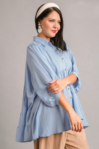 Umgee Snow Washed Tiered Top in Light Denim  Umgee   