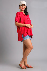 Umgee Snow Washed Linen Top in Berry  Umgee   