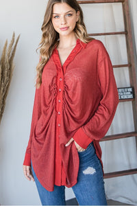 Oli & Hali Shirred Button Down Top in Chilli Shirts & Tops Oli & Hali   